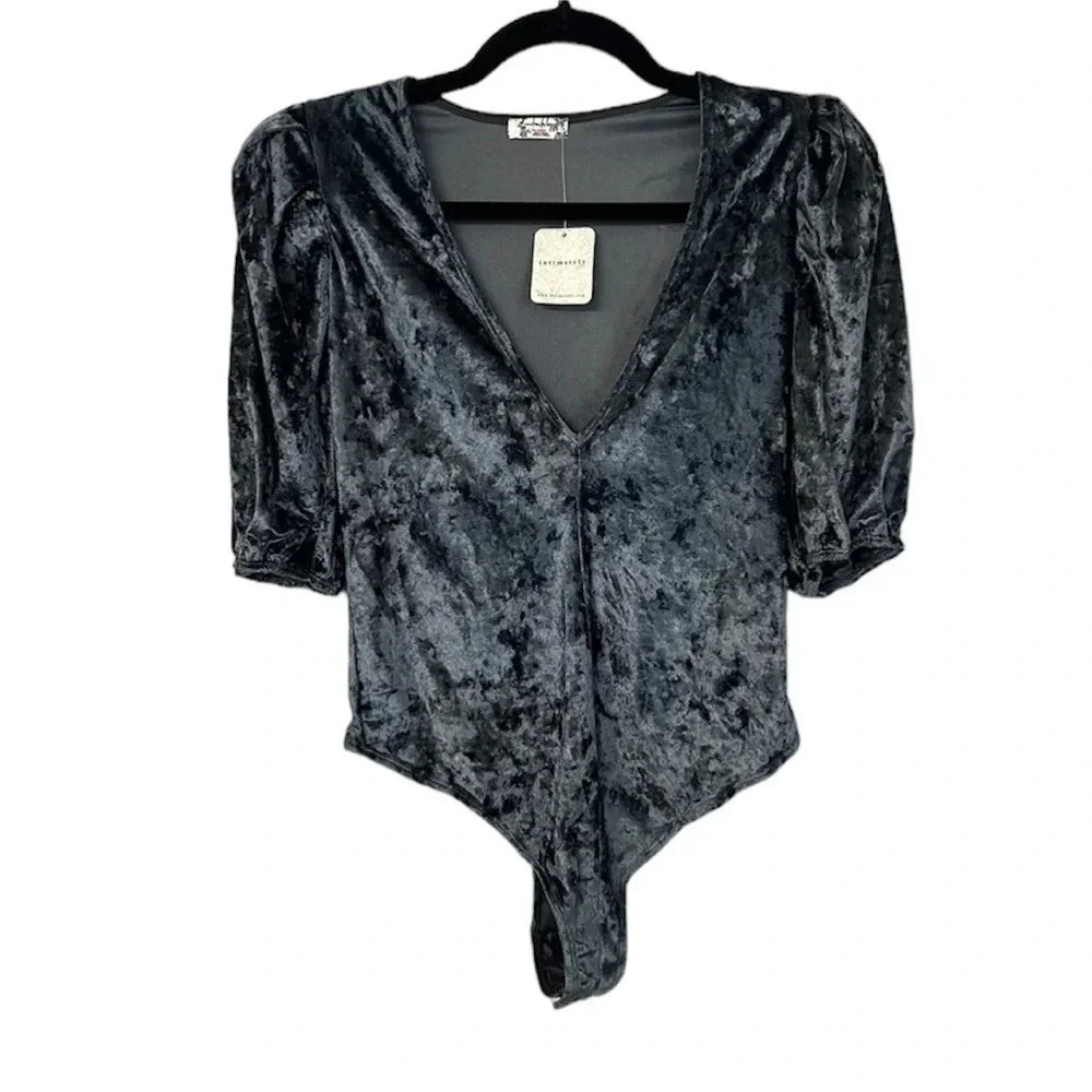 Intimately Free People Sunflower Seed Velvet Puff Sleeve Bodysuit Size XS NWT